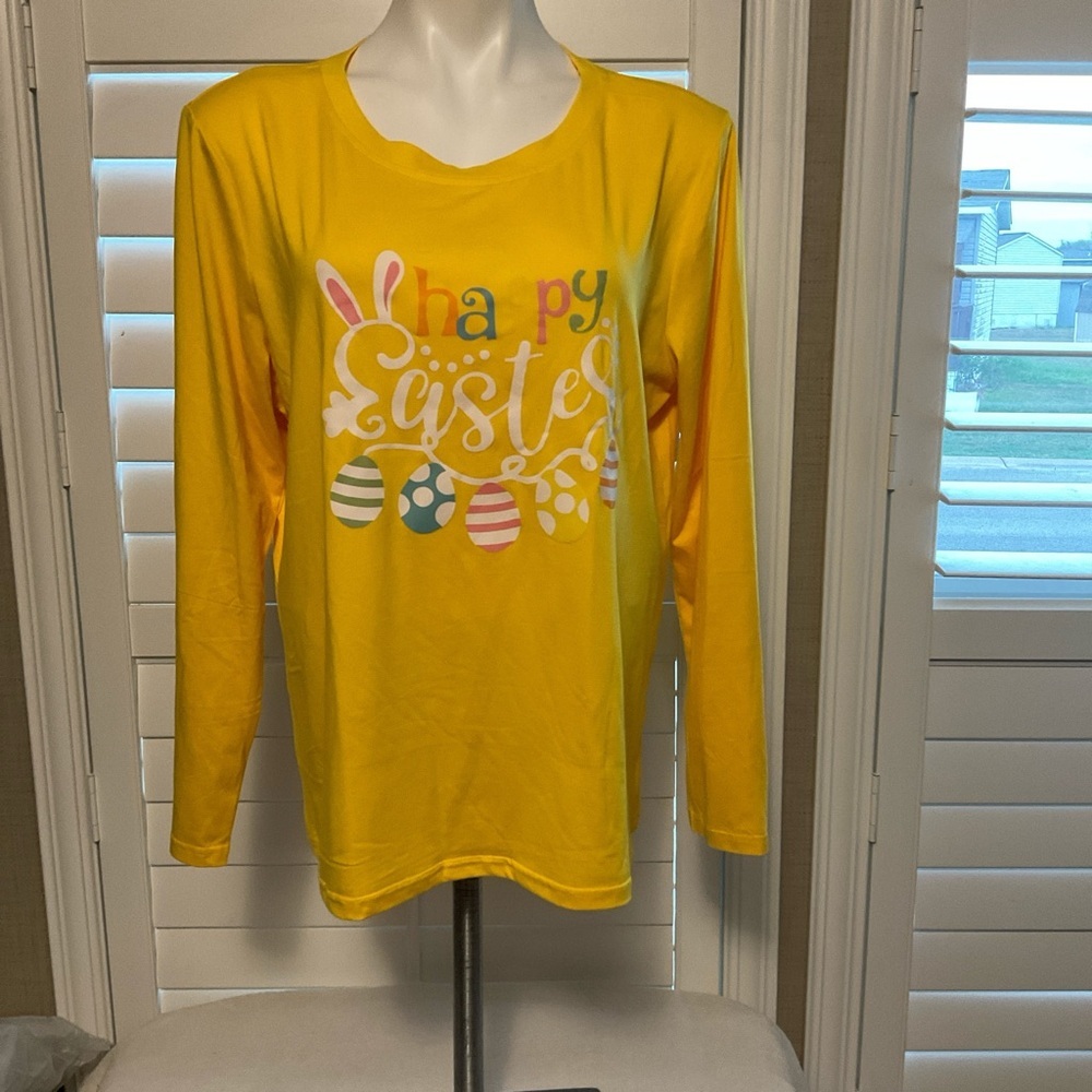 Yellow Long Sleeve 'Happy Easter' Graphic Tee